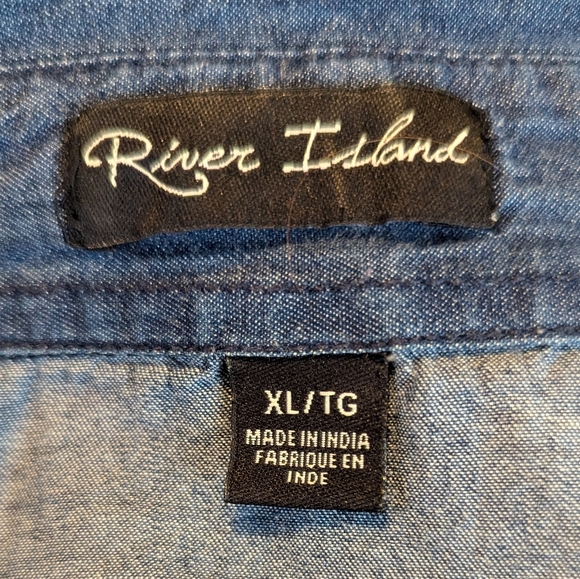 River Island Denim Pearl Snap Western Cowboy Style Women's Shirt XL - Picture 5 of 6